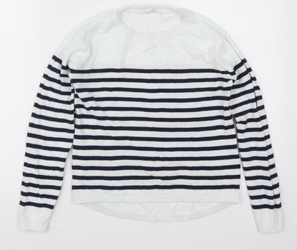 Preloved H&M Girls White Striped  Pullover Jumper Size 11-12 Years  - Blue - Front