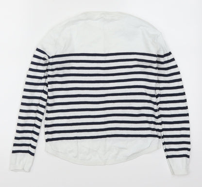 Preloved H&M Girls White Striped  Pullover Jumper Size 11-12 Years  - Blue - Back