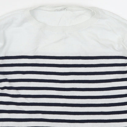 Preloved H&M Girls White Striped  Pullover Jumper Size 11-12 Years  - Blue - Detail