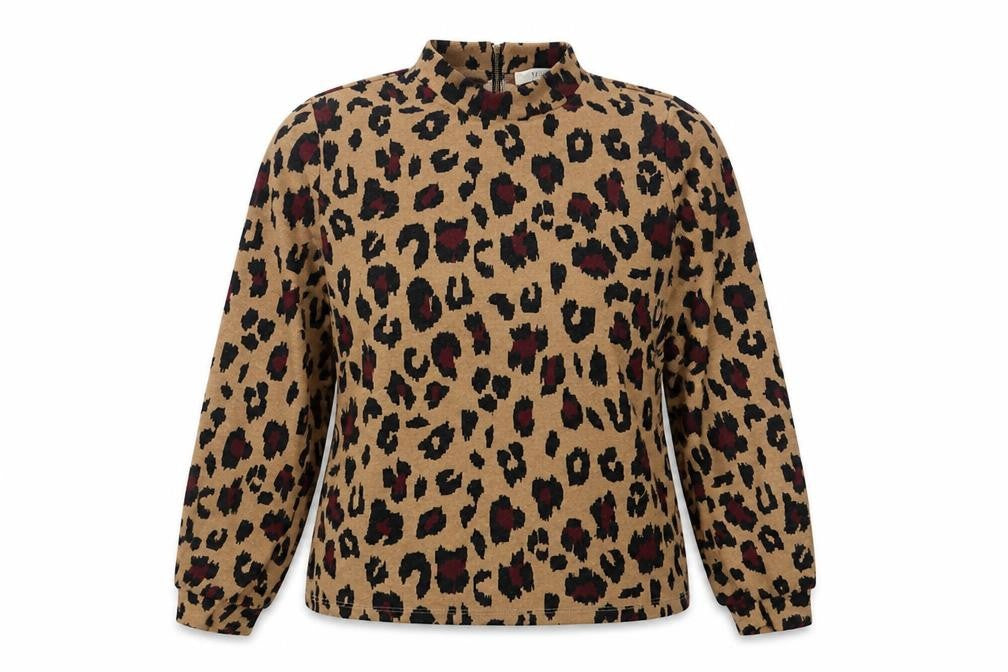 Oasis Womens Brown Animal Print  Pullover Sweatshirt Size M