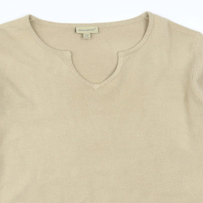 Close-up detail of Atmosphere women’s beige jumper, size UK 14