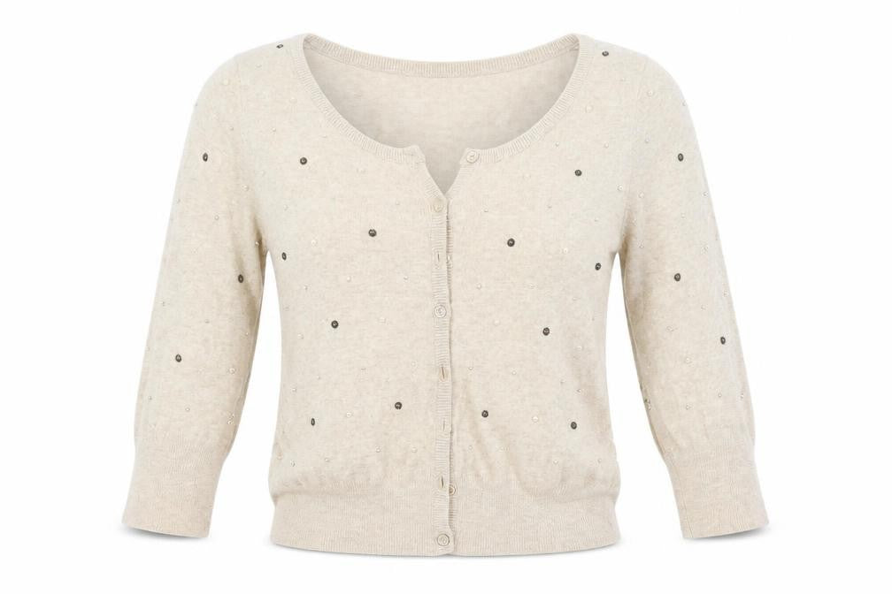 Be Beau Womens Beige   Cardigan Jumper Size 14  - perl detail