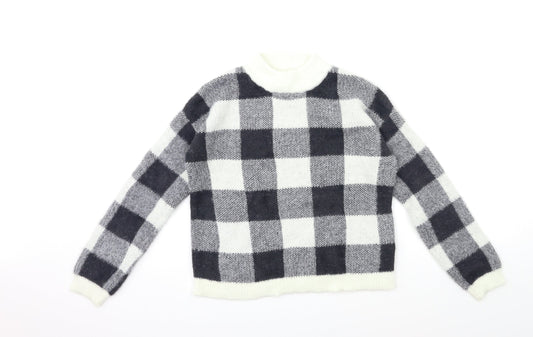 Primark Girls Green Check Knit Pullover Jumper Size 12 Years