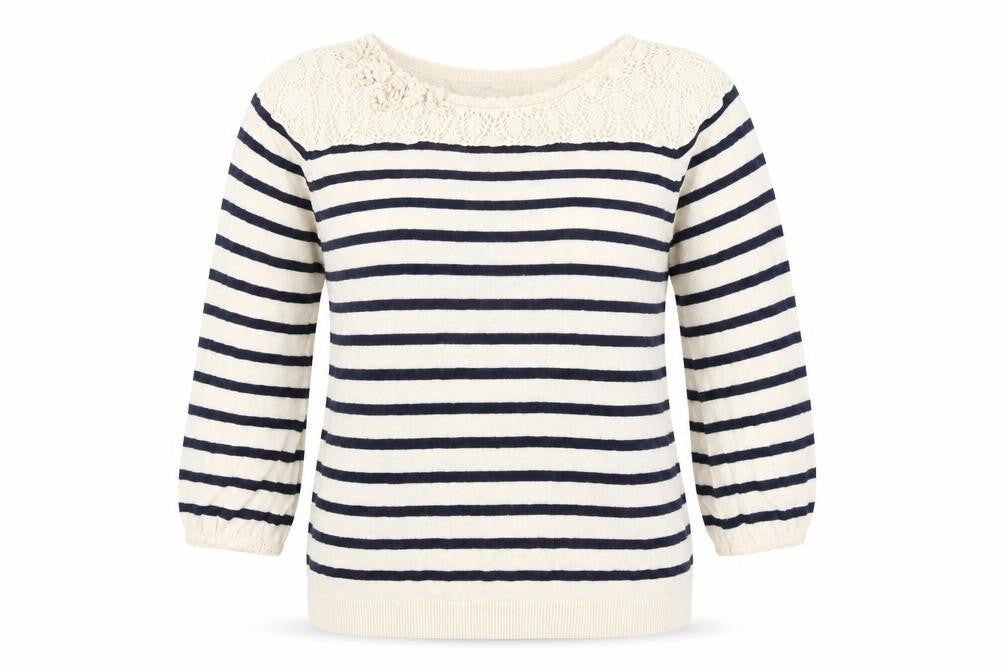 Earth Womens Ivory Striped  Basic T-Shirt Size S