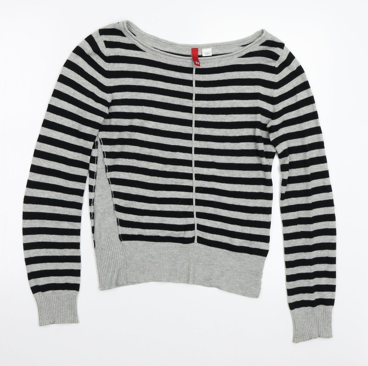 H&M Womens Grey Striped  Pullover Jumper Size 34