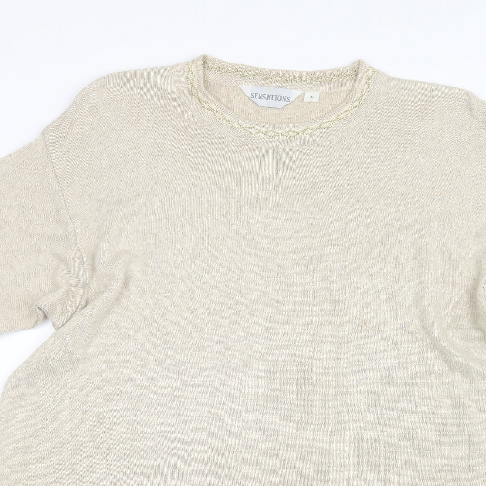 Sensations Womens Beige  Knit Pullover Jumper Size L