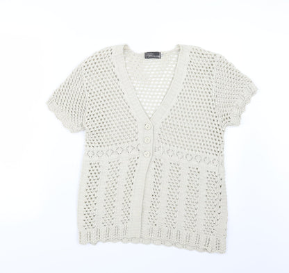 Preloved Pyari Womens Beige  Knit Cardigan Jumper Size S - Front
