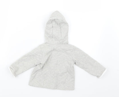 Back view of mamas & papas girls’ grey jacket, size 3-6, months