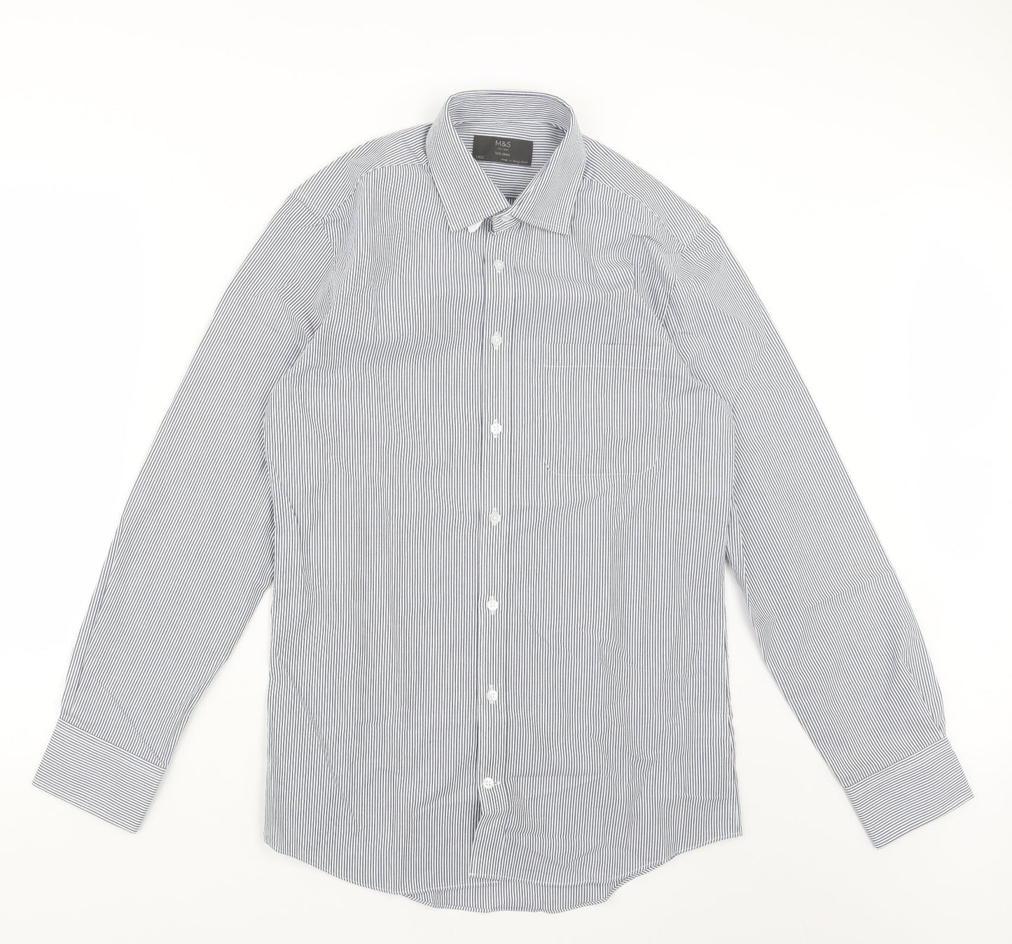 Marks and Spencer Mens Blue Striped   Button-Up Size 14.5