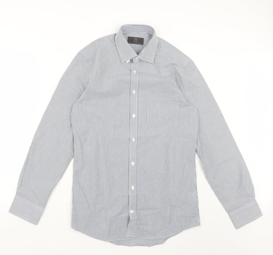 Marks and Spencer Mens Blue Striped   Button-Up Size 14.5