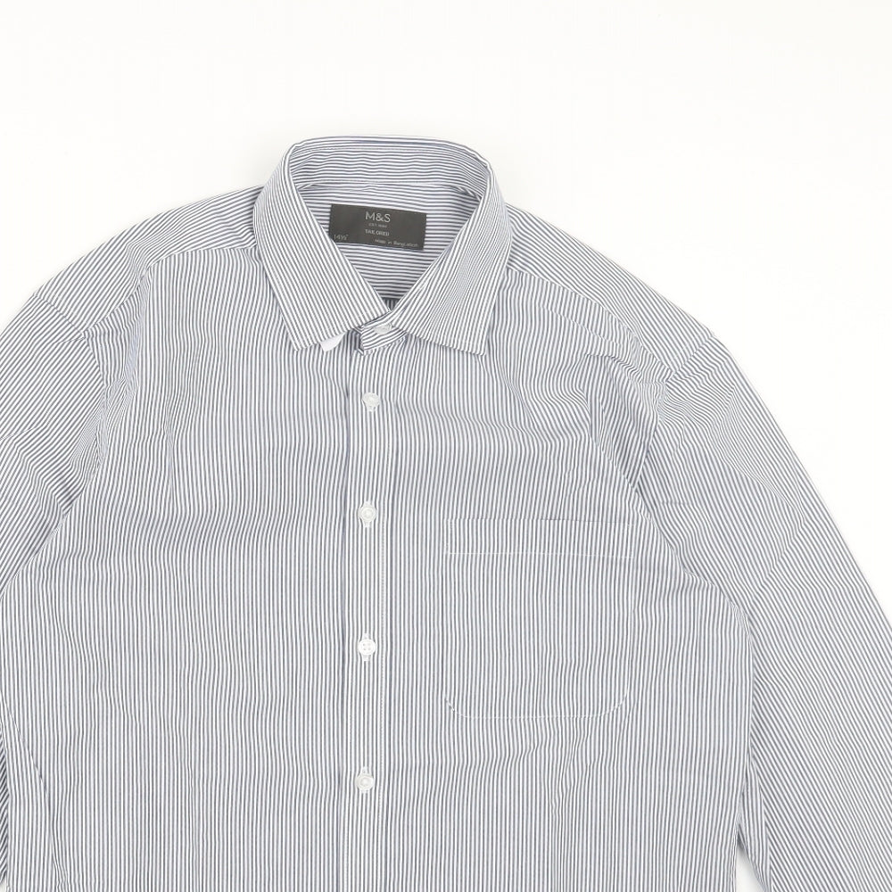 Marks and Spencer Mens Blue Striped   Button-Up Size 14.5