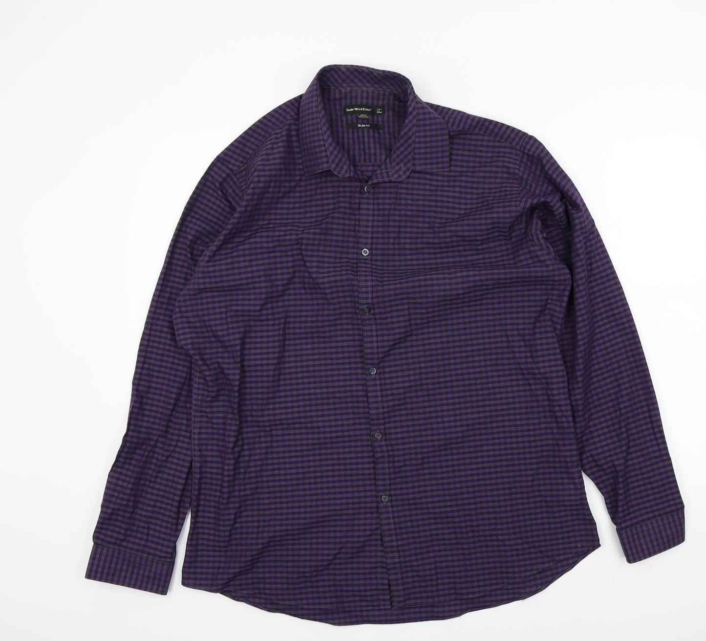Ceader wood state Mens Purple Check   Button-Up Size 17