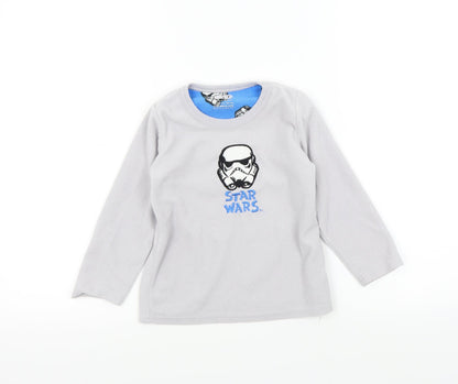Additional front view of Rebel boys’ grey colourblock pyjama top, size 5, years - star wars