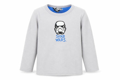 Front view of Rebel boys’ grey colourblock pyjama top, size 5, years - star wars