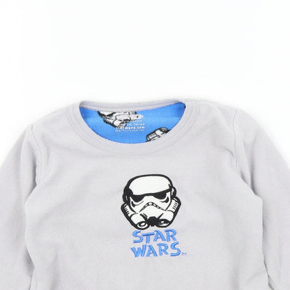 Close-up detail of Rebel boys’ grey colourblock pyjama top, size 5, years - star wars
