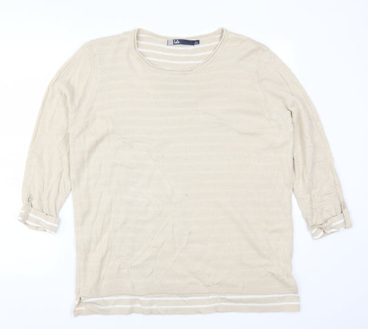 Isle Womens Beige Striped  Pullover Jumper Size 18
