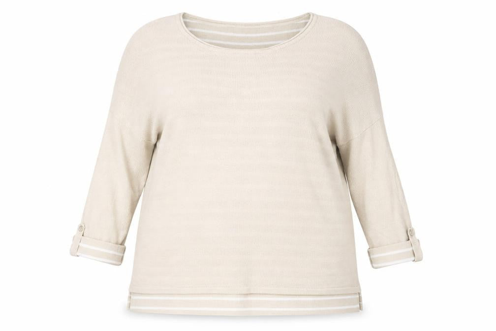 Isle Womens Beige Striped  Pullover Jumper Size 18