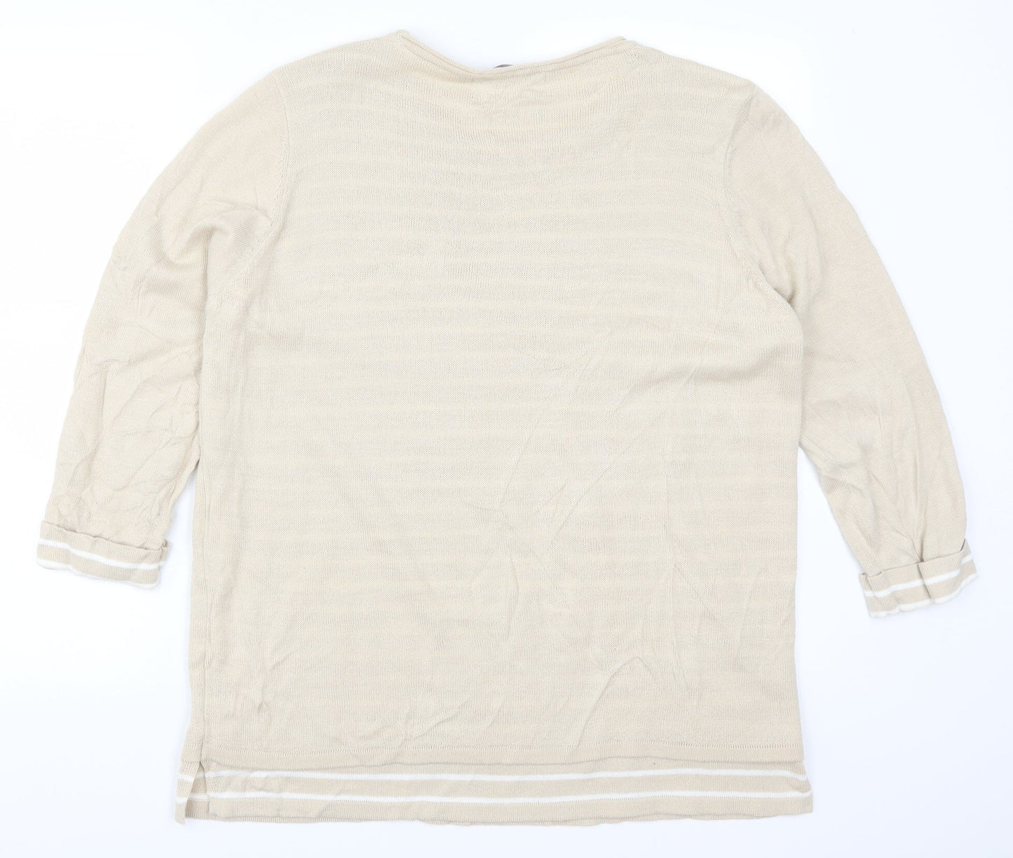 Isle Womens Beige Striped  Pullover Jumper Size 18