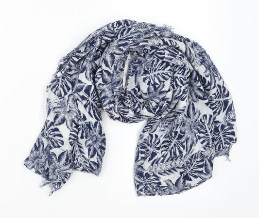Preworn Womens Blue Floral   Scarf   - Leaf Print