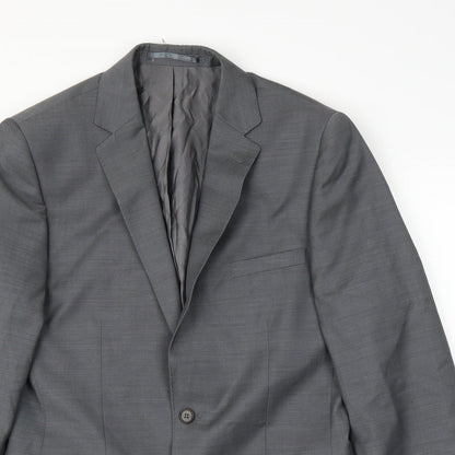 Close-up detail of French Connection men’s grey rayon jacket suit jacket, size 38