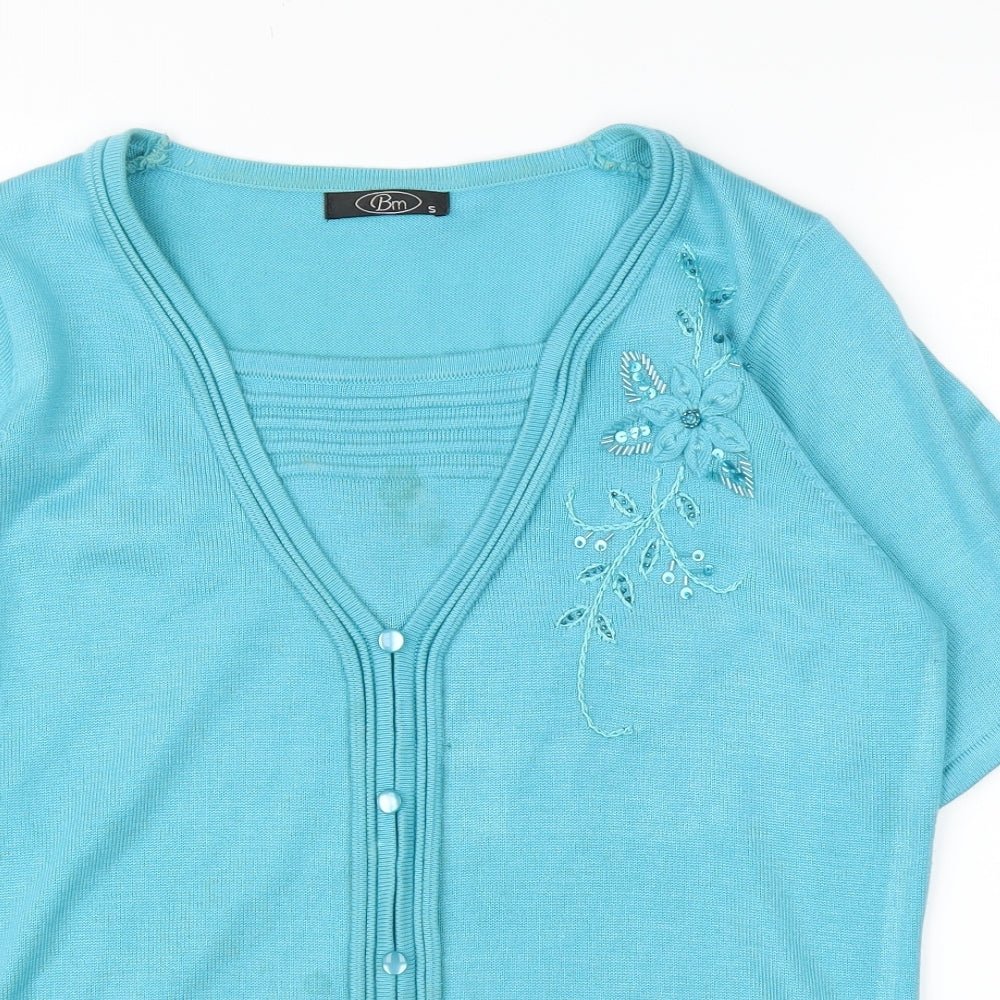 BM Womens Blue Floral  Basic Blouse Size S