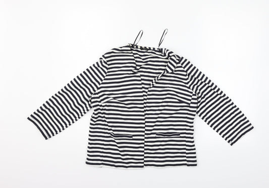 M&Co Womens White Striped  Cardigan Jumper Size 10