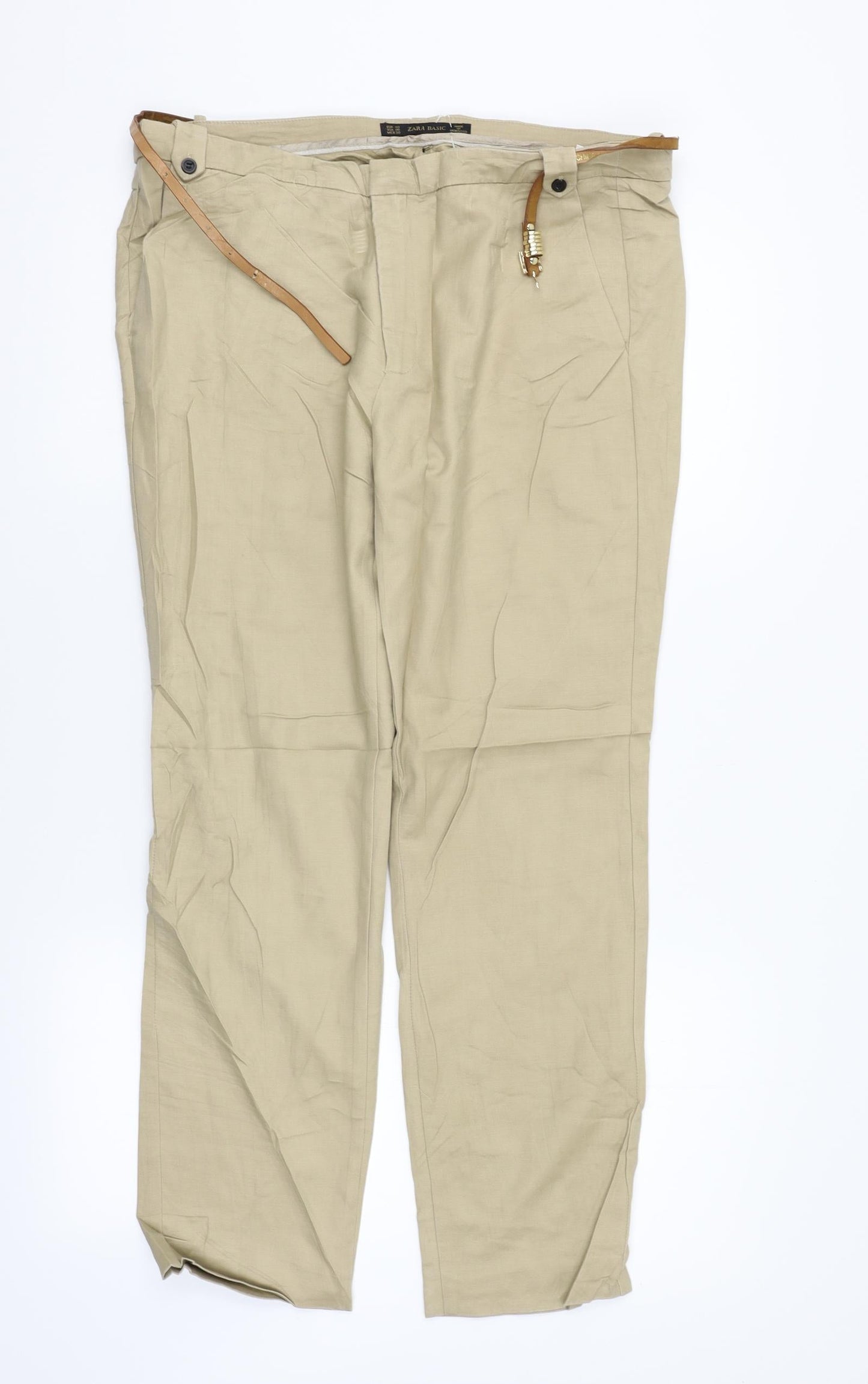 Zara Womens Beige   Trousers  Size 12 L27 in - BELTED