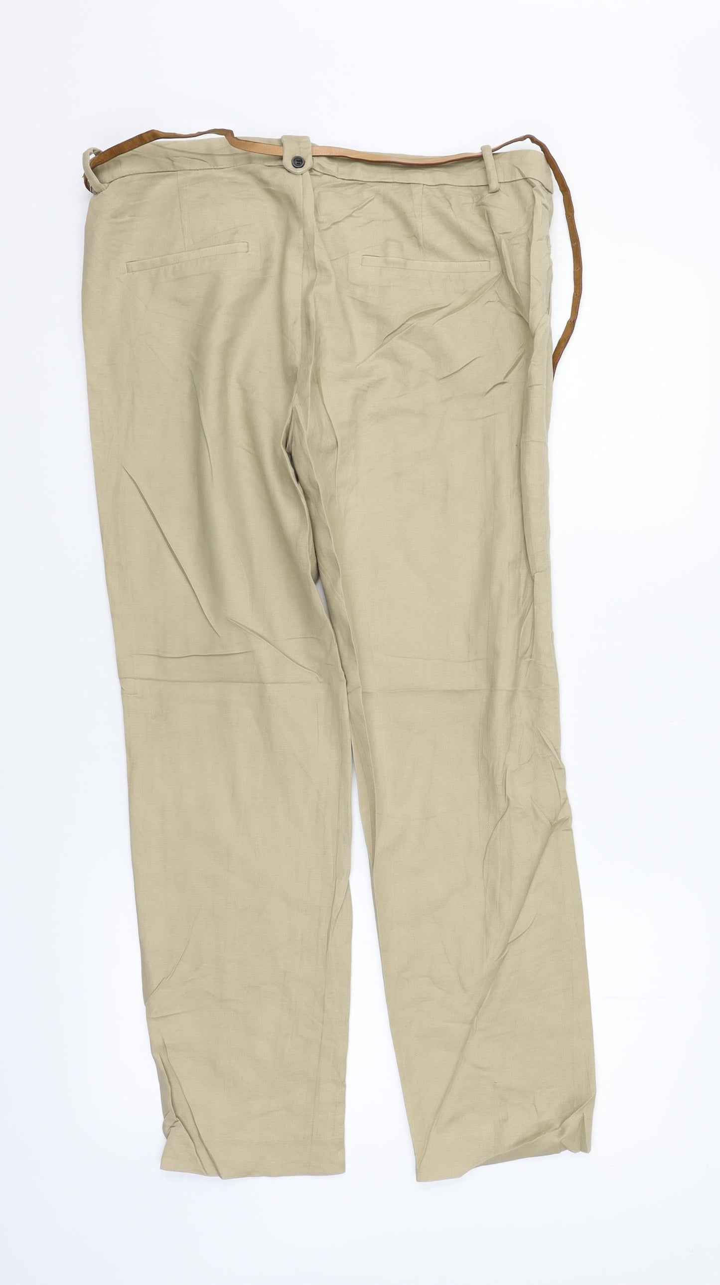Zara Womens Beige   Trousers  Size 12 L27 in - BELTED
