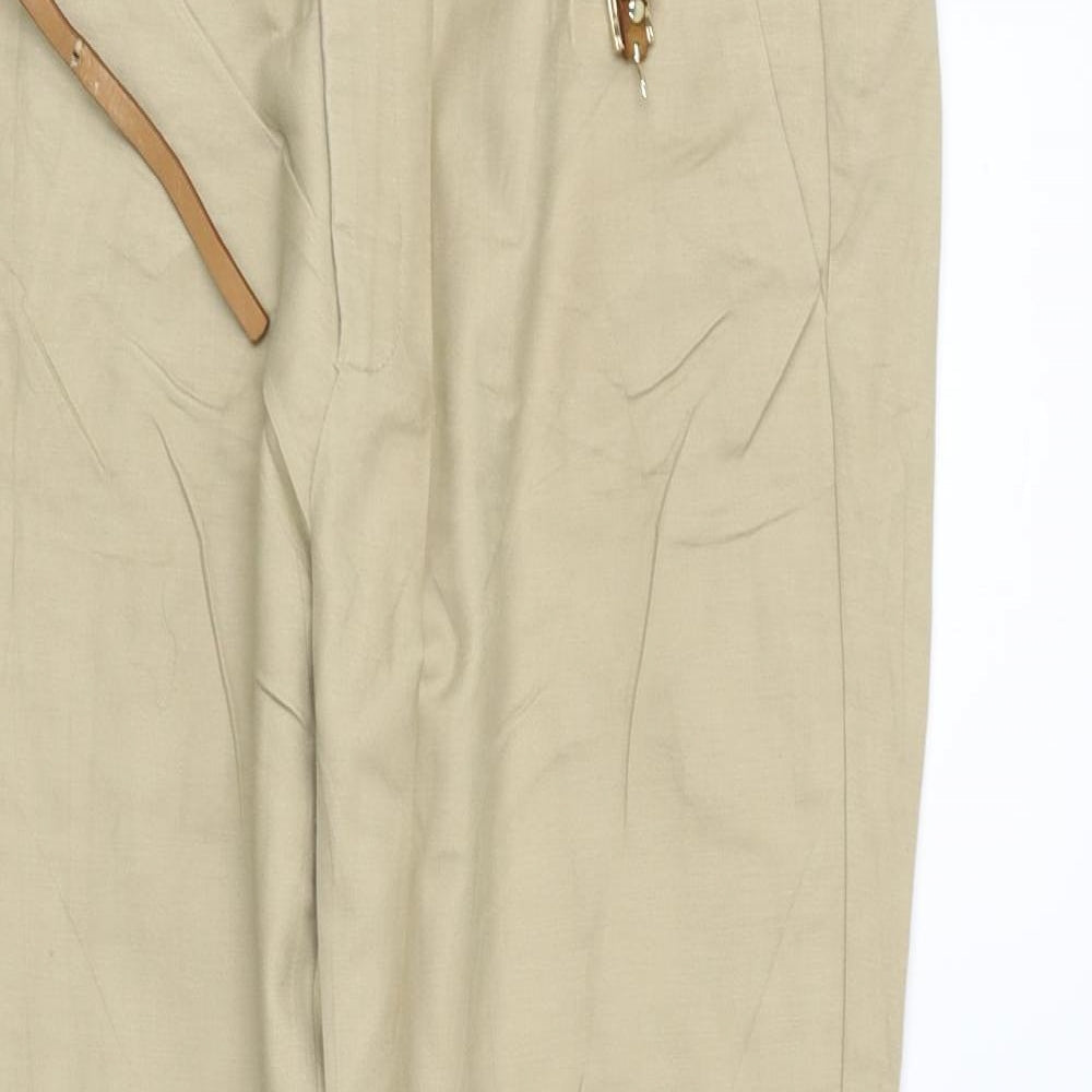 Zara Womens Beige   Trousers  Size 12 L27 in - BELTED