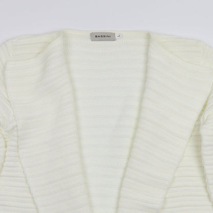 Preloved BASSINI Womens White   Cardigan Jumper Size L - Detail