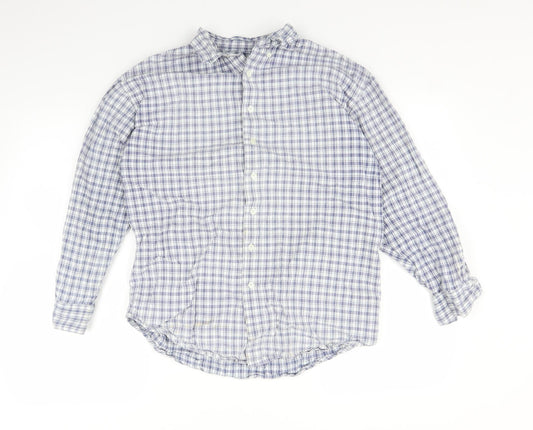 Emma & Co Mens Blue Plaid   Button-Up Size M