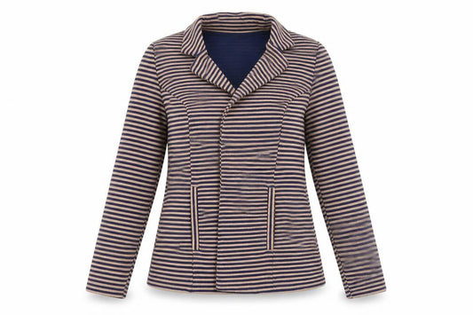 Front view of Papaya women’s brown striped jacket, size UK 10