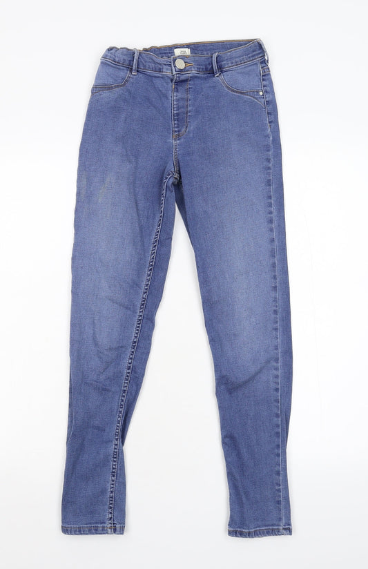 River Island Girls Blue  Damask Skinny Jeans Size 11 Years