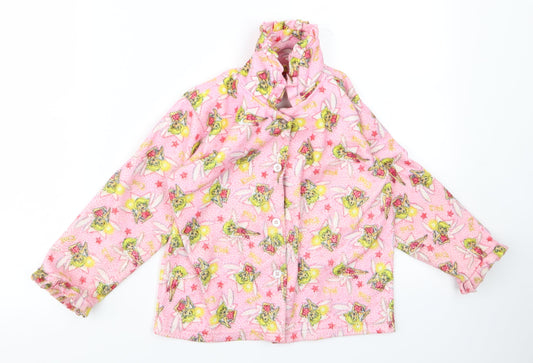 Preworn Girls Pink  Rayon Basic Button-Up Size 6 Years  - tinkerbell
