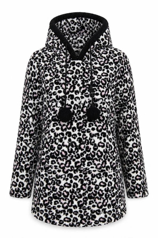 Womens White Animal Print  Pullover Hoodie Size 8