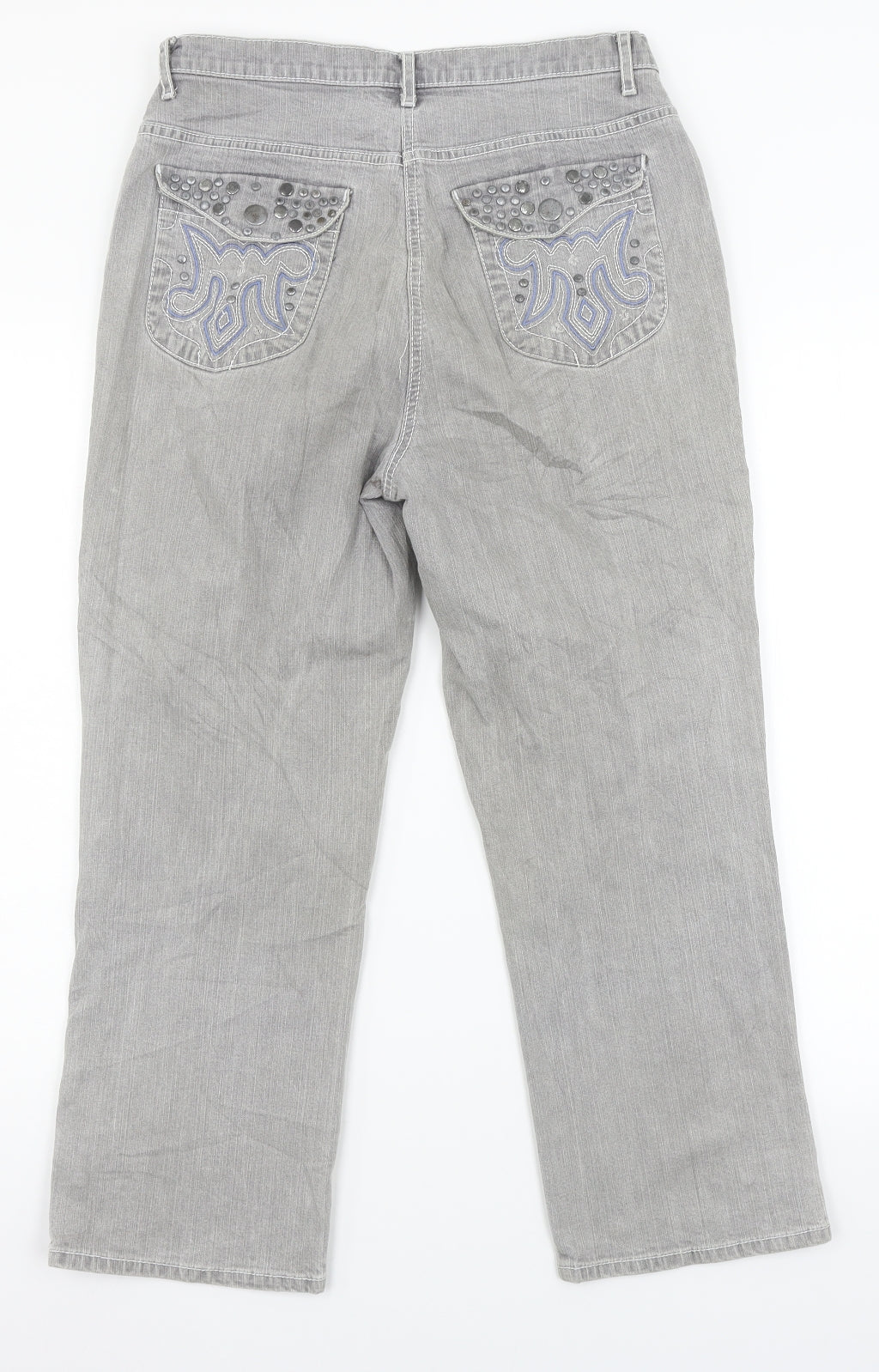 Preworn Womens Grey  Denim Straight Jeans Size 12 L23 in