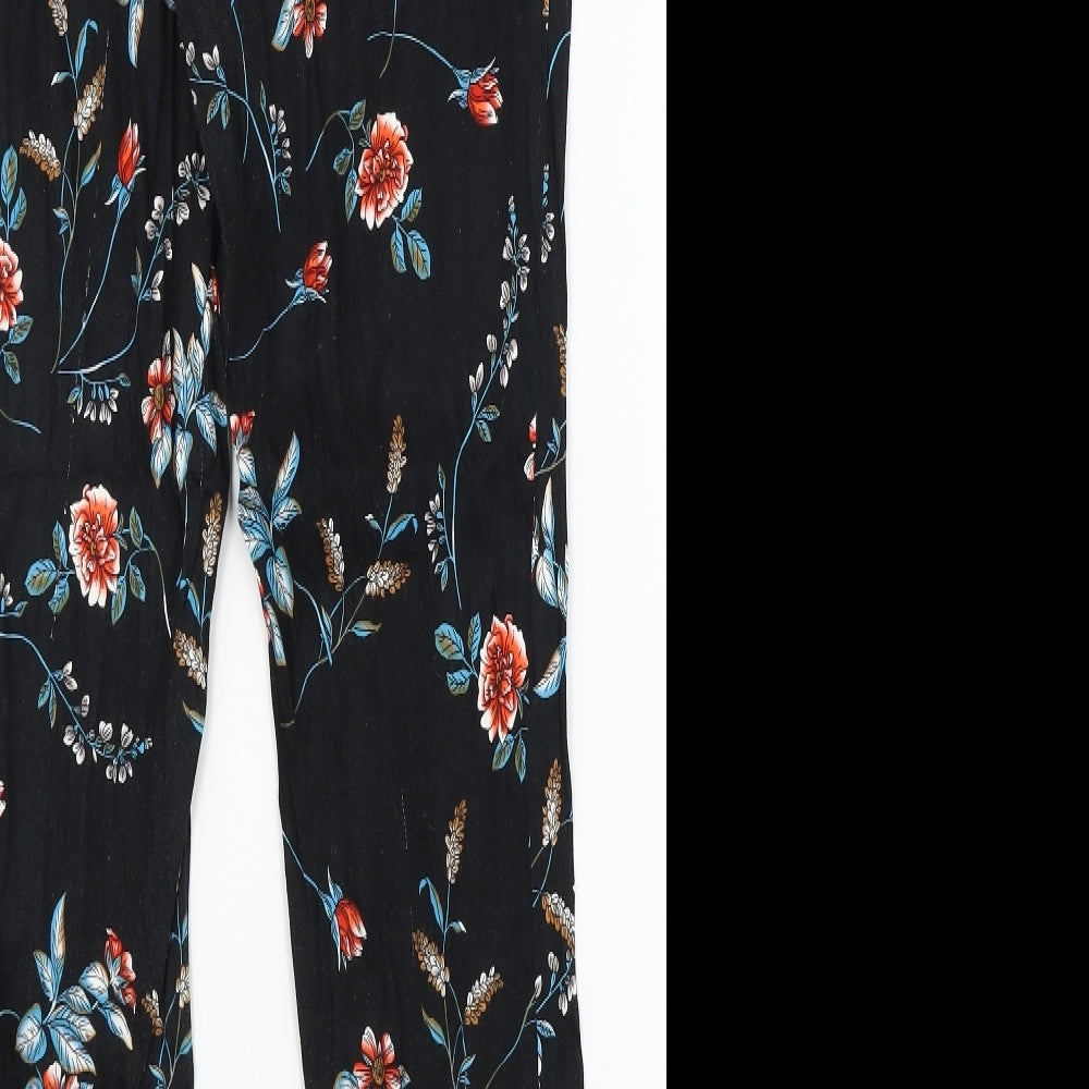 Peackocks Womens Black Floral  Trousers  Size 10 L27 in