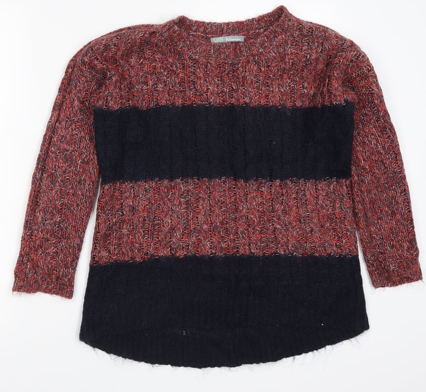 Marks and Spencer Womens Red Striped  Pullover Jumper Size 8