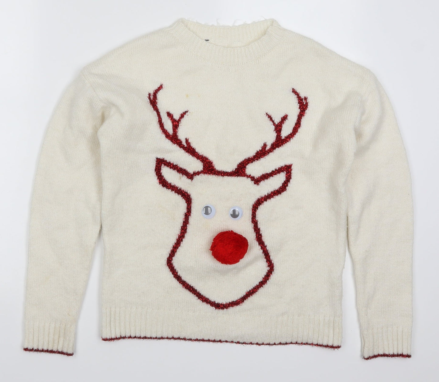 Primark Womens White   Pullover Jumper Size 6  - Rudolph