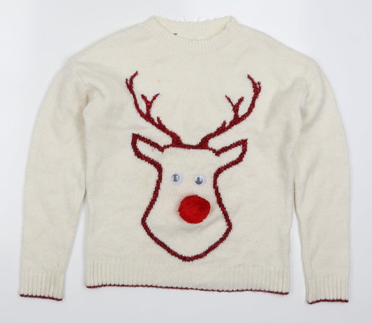 Primark Womens White   Pullover Jumper Size 6  - Rudolph