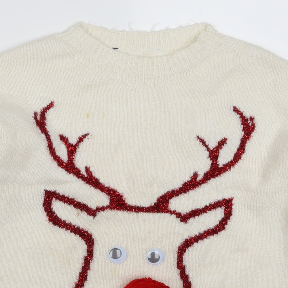 Primark Womens White   Pullover Jumper Size 6  - Rudolph