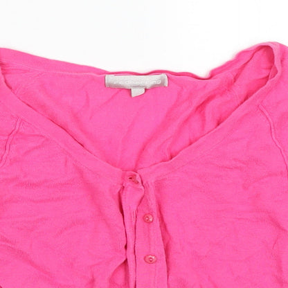 Close-up detail of Red Herring women’s pink cardigan jumper, size UK 10