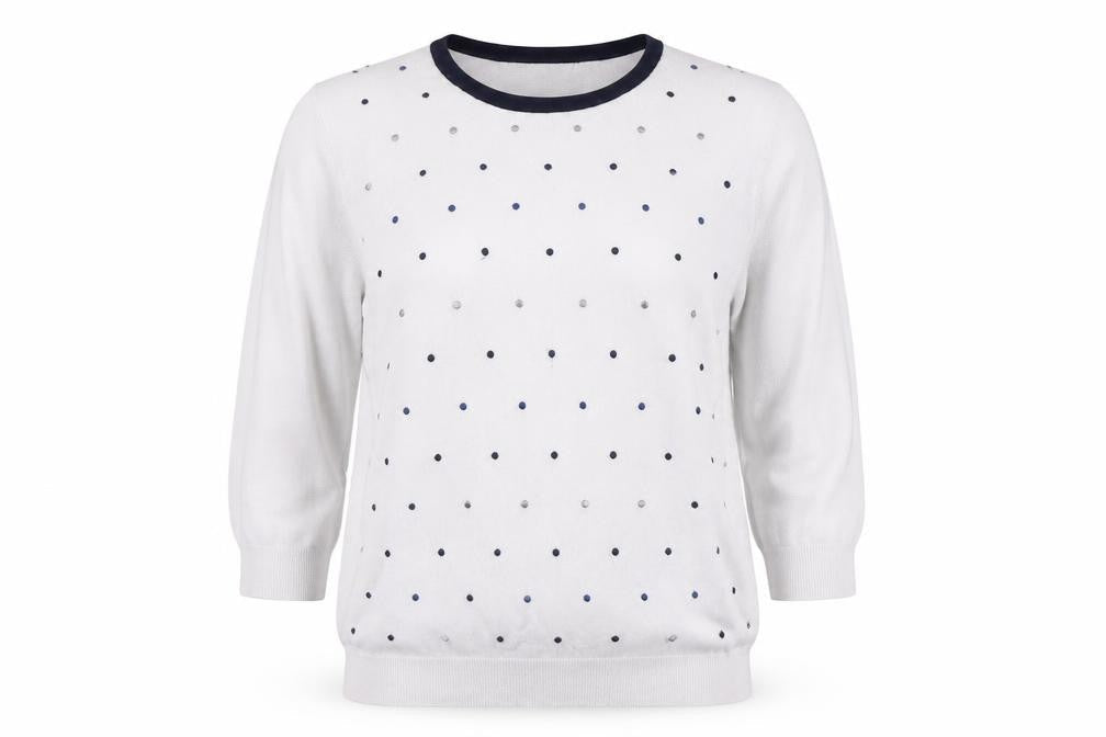 Bassini Womens White Polka Dot  Pullover Jumper Size S