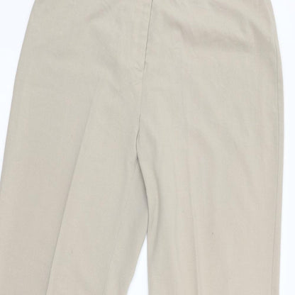 Close-up detail of Alexara women’s beige trousers, size UK 18, 31-inch leg