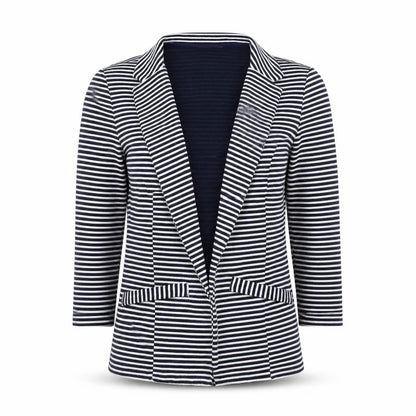 Front view of Papaya women’s white striped jacket blazer, size UK 10