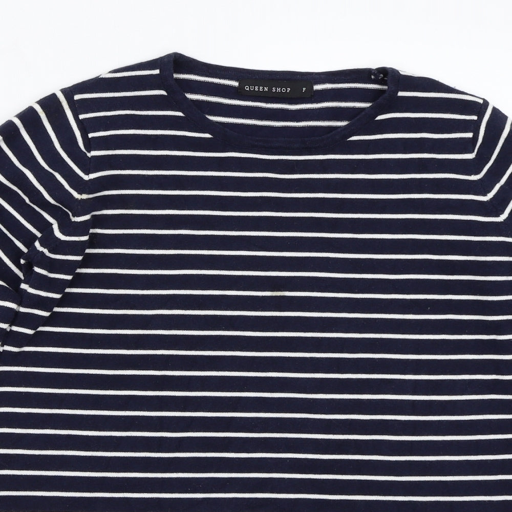 Queen shop Womens Blue Striped  Pullover Jumper One Size