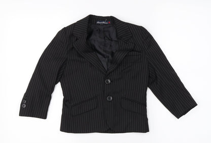 Additional front view of suited and booted boys’ black striped jacket blazer, size 2, years