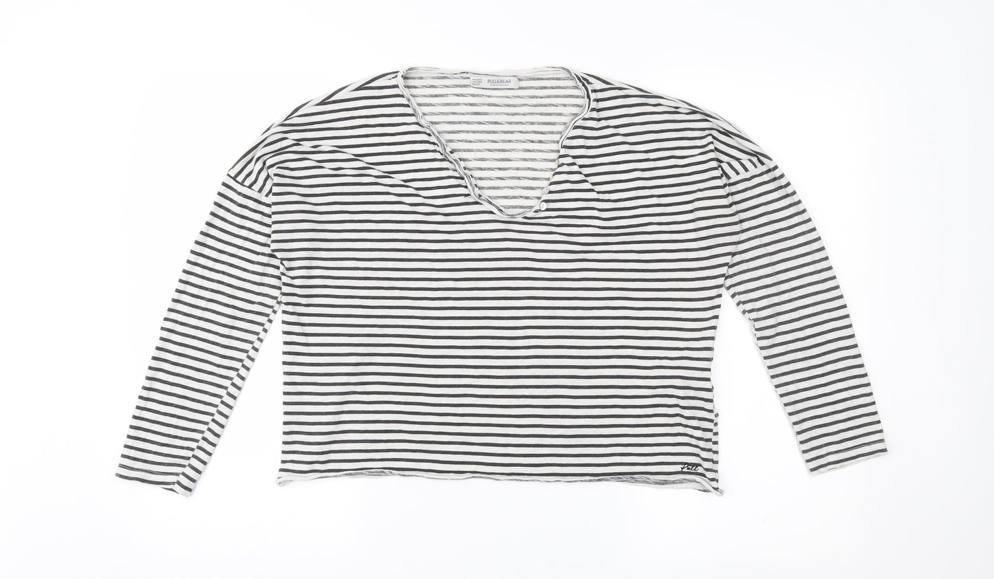 Pull&Bear Womens White Striped Jersey Basic T-Shirt Size 4