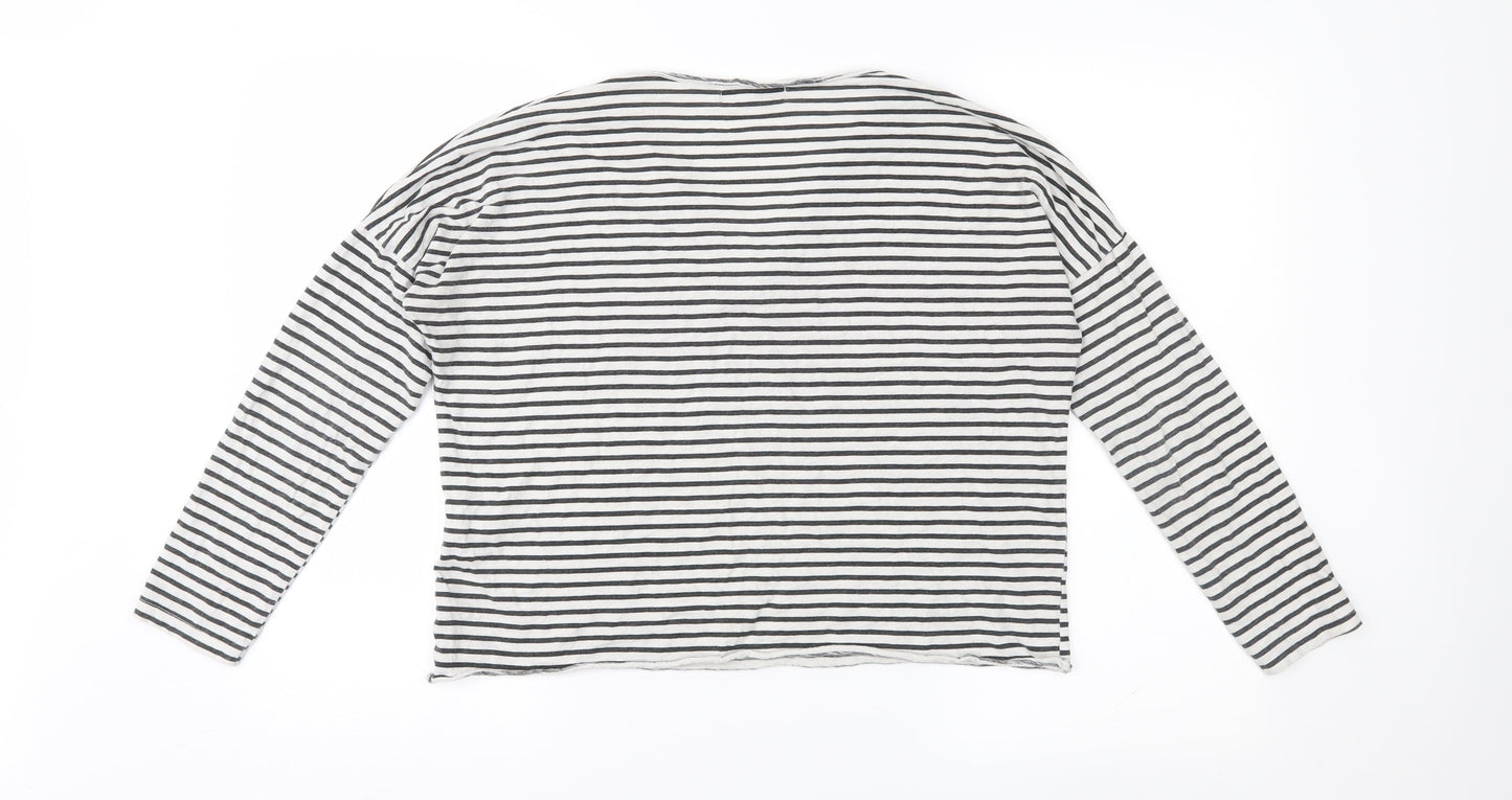 Pull&Bear Womens White Striped Jersey Basic T-Shirt Size 4