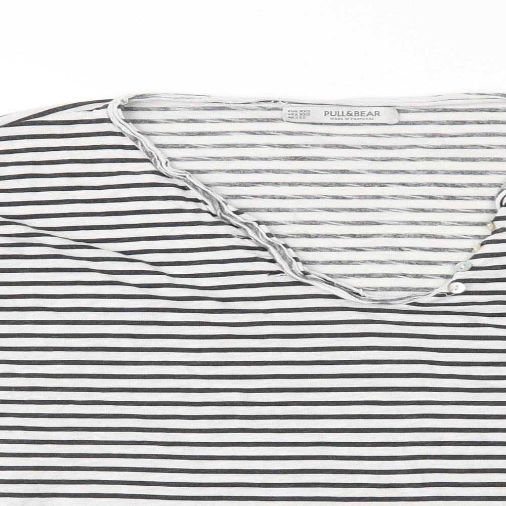 Pull&Bear Womens White Striped Jersey Basic T-Shirt Size 4
